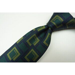Kiton Lime Forest Gren Navy Blue Geometric Seven Fold Silk Tie Made in Italy NEW
